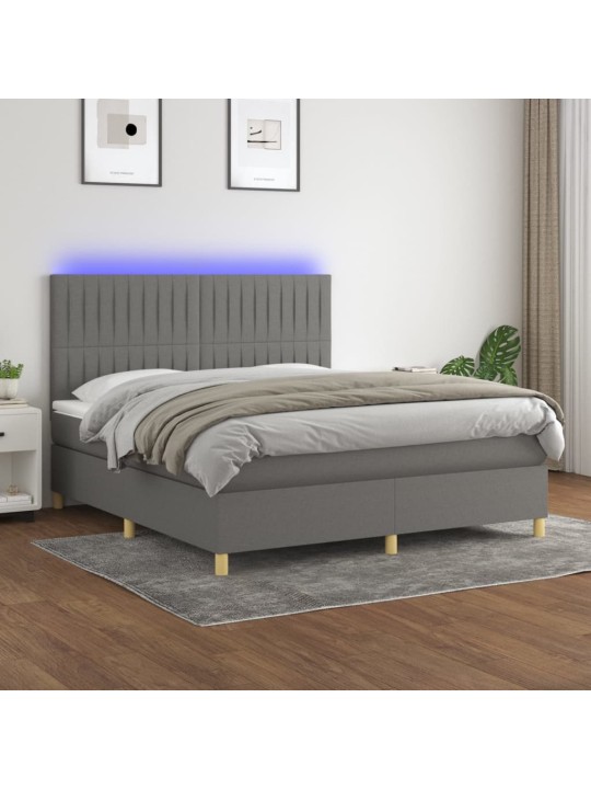 Box spring postel s matrací a LED tmavě šedá 160x200 cm textil