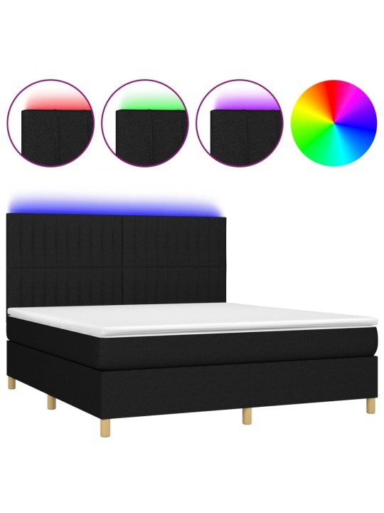 Box spring postel s matrací a LED černá 160x200 cm textil
