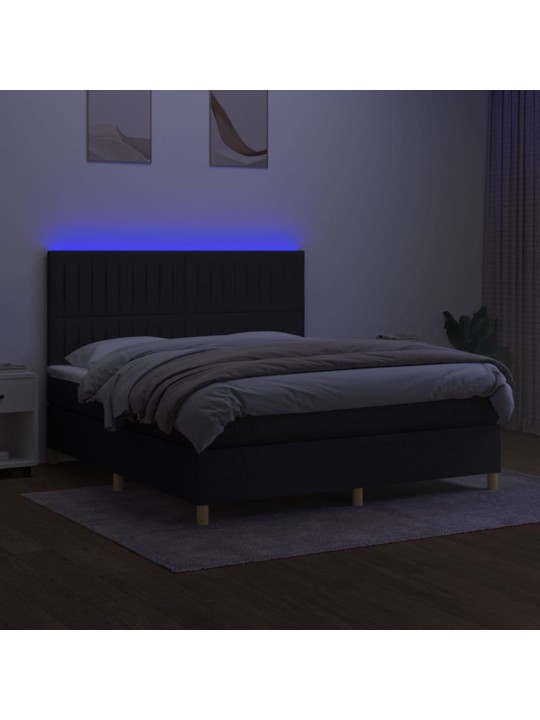 Box spring postel s matrací a LED černá 160x200 cm textil