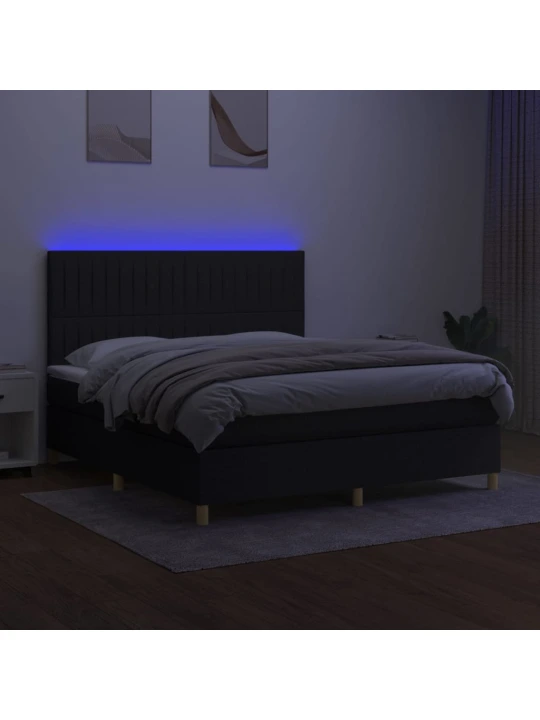 Box spring postel s matrací a LED černá 160x200 cm textil
