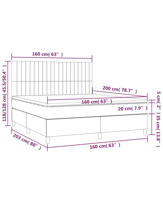 Box spring postel s matrací a LED černá 160x200 cm textil