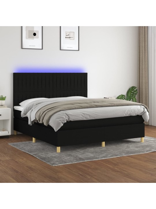 Box spring postel s matrací a LED černá 160x200 cm textil