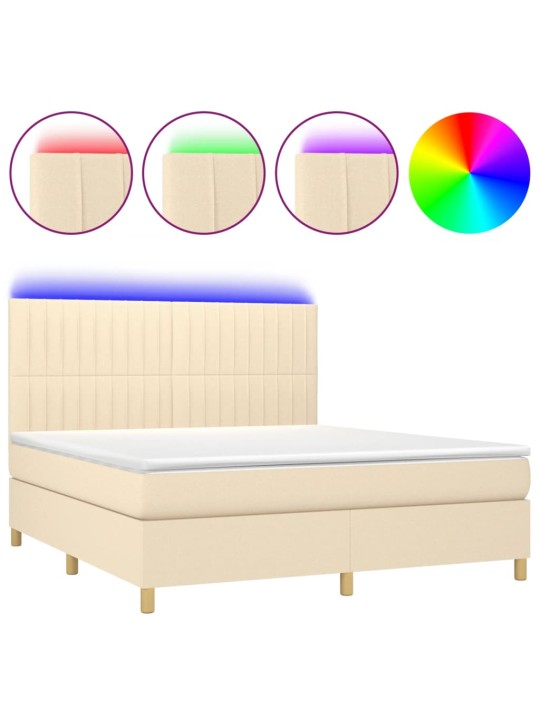 Box spring postel s matrací a led krémová 160x200 cm textil