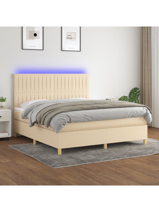 Box spring postel s matrací a led krémová 160x200 cm textil