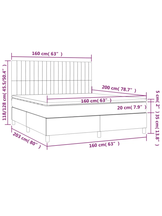 Box spring postel s matrací a led modrá 160x200 cm textil