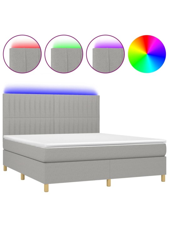 Box spring postel s matrací a LED světle šedá 180x200 cm textil