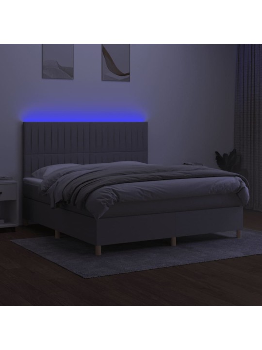 Box spring postel s matrací a LED světle šedá 180x200 cm textil
