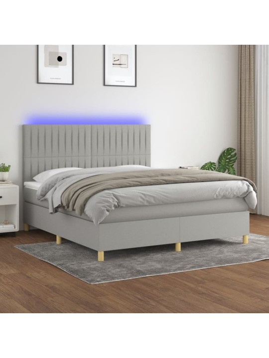 Box spring postel s matrací a LED světle šedá 180x200 cm textil