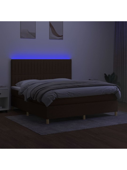 Box spring postel s matrací a led tmavě hnědá 180x200 cm textil