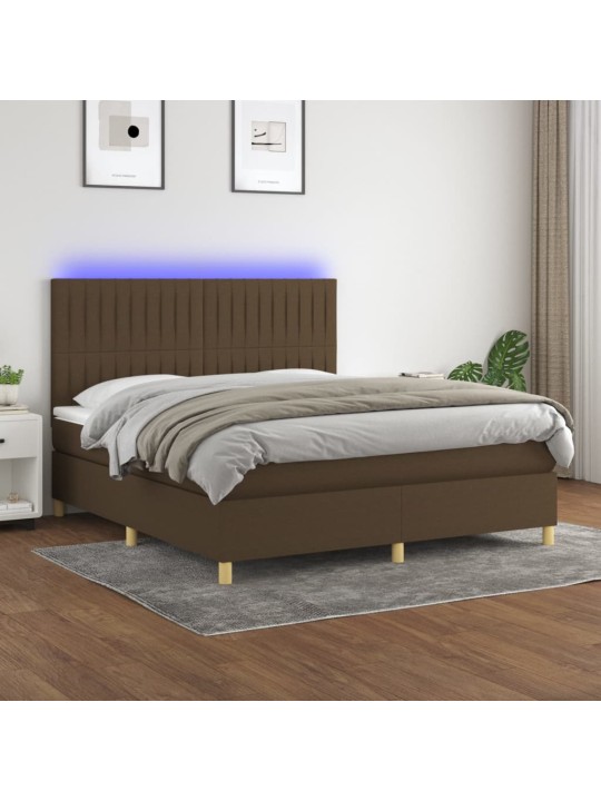 Box spring postel s matrací a led tmavě hnědá 180x200 cm textil