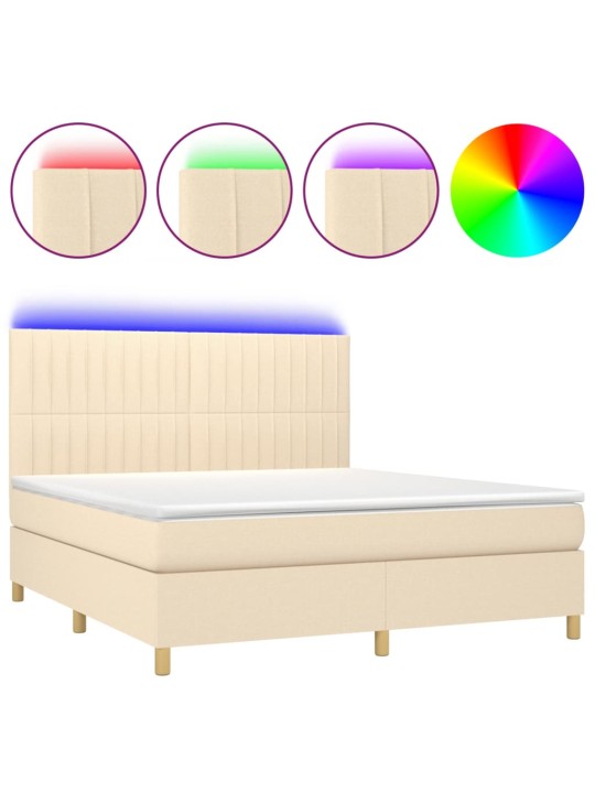 Box spring postel s matrací a led krémová 180x200 cm textil
