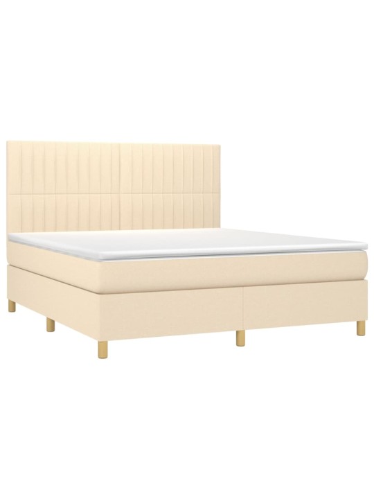 Box spring postel s matrací a led krémová 180x200 cm textil
