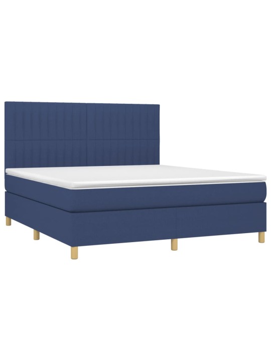 Box spring postel s matrací a LED modrá 180x200 cm textil