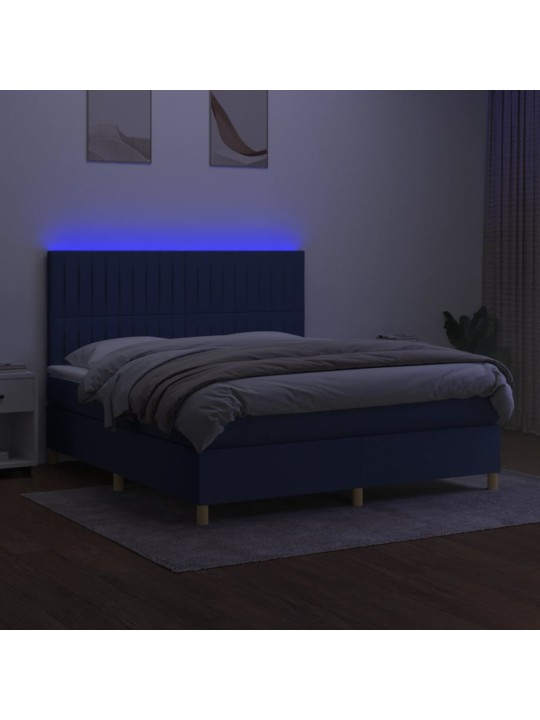 Box spring postel s matrací a LED modrá 180x200 cm textil