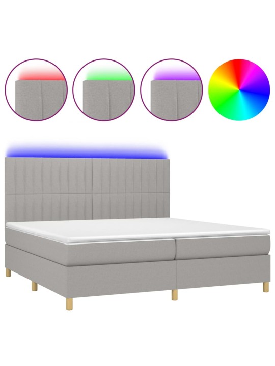 Box spring postel s matrací a LED světle šedá 200x200 cm textil