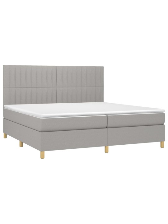 Box spring postel s matrací a LED světle šedá 200x200 cm textil