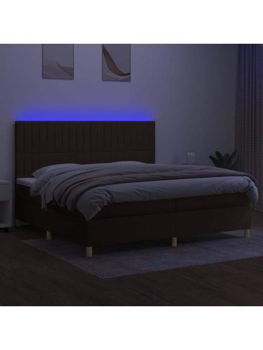 Box spring postel s matrací a led tmavě hnědá 200x200 cm textil
