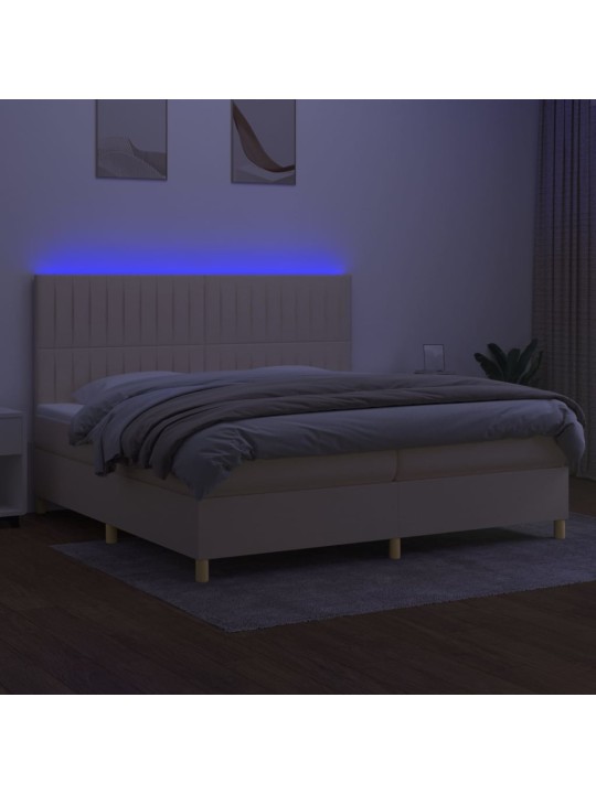 Box spring postel s matrací a led krémová 200x200 cm textil