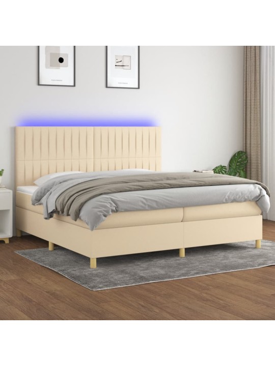 Box spring postel s matrací a led krémová 200x200 cm textil