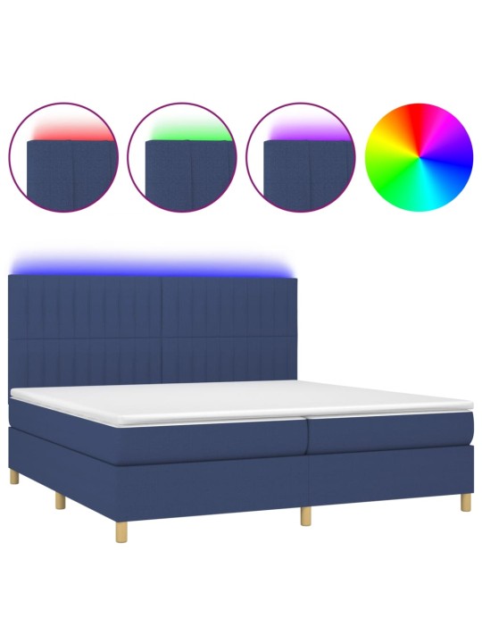 Box spring postel s matrací a LED modrá 200x200 cm textil
