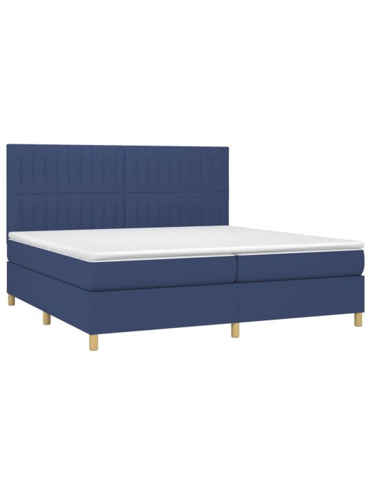 Box spring postel s matrací a LED modrá 200x200 cm textil