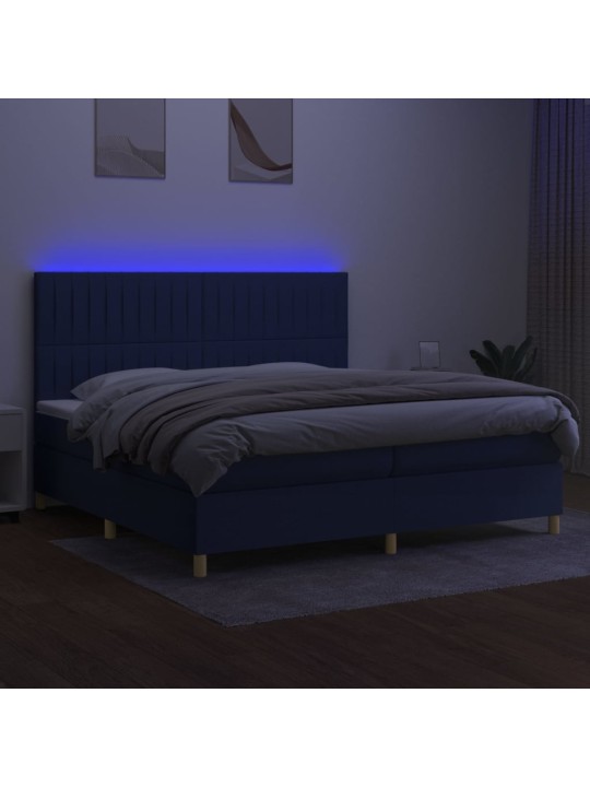 Box spring postel s matrací a LED modrá 200x200 cm textil