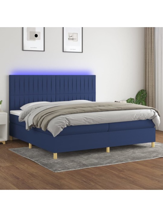 Box spring postel s matrací a LED modrá 200x200 cm textil
