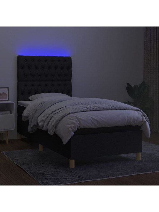 Box spring postel s matrací a LED černá 80 x 200 cm textil