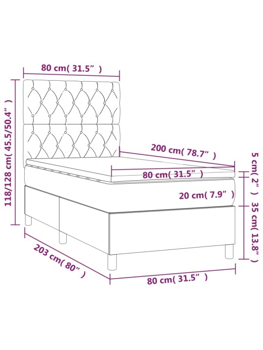Box spring postel s matrací a LED černá 80 x 200 cm textil