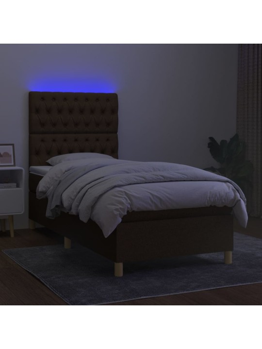 Box spring postel s matrací a led tmavě hnědá 80x200 cm textil
