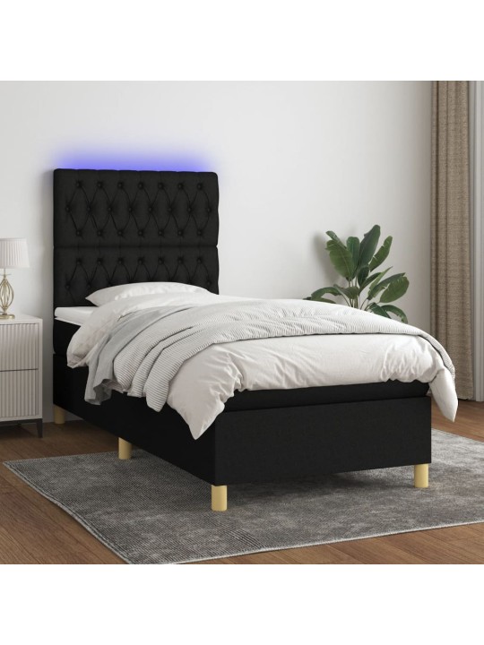 Box spring postel s matrací a LED černá 90x190 cm textil