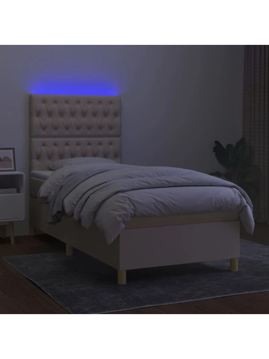Box spring postel s matrací a led krémová 90x190 cm textil
