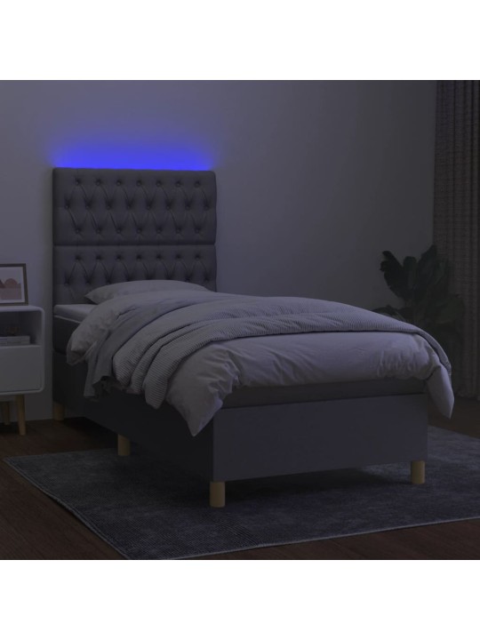 Box spring postel s matrací a LED světle šedá 90x200 cm textil