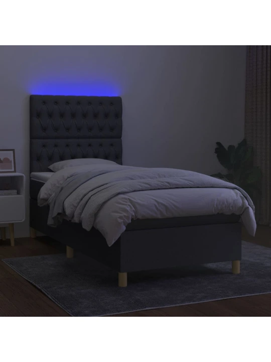 Box spring postel s matrací a LED tmavě šedá 90x200 cm textil