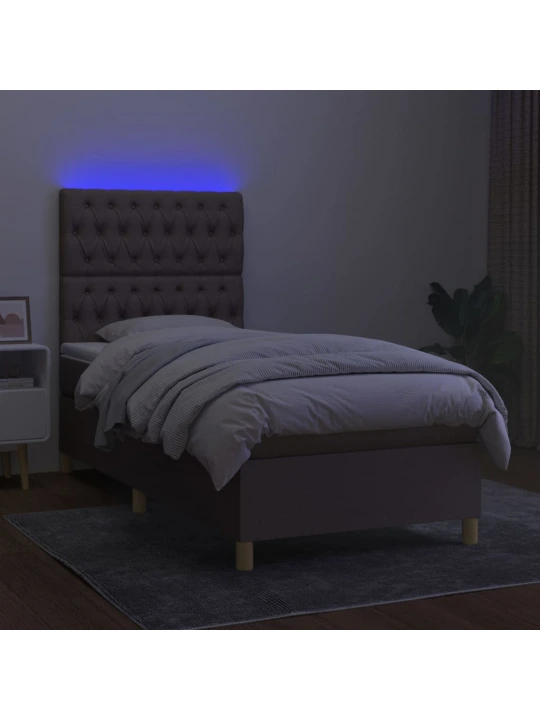 Box spring postel s matrací a LED taupe 90x200 cm textil