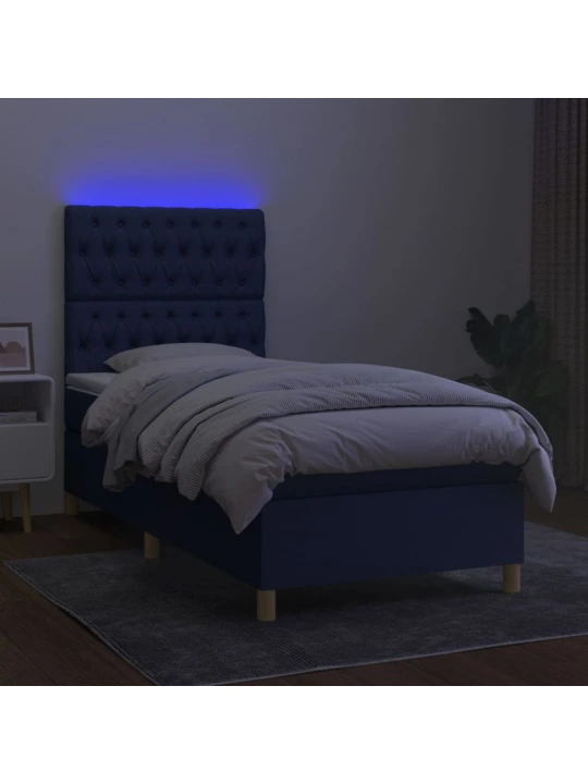 Box spring postel s matrací a led modrá 90x200 cm textil
