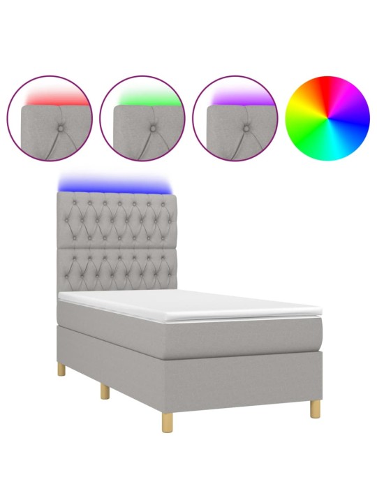Box spring postel s matrací a LED světle šedá 100x200 cm textil