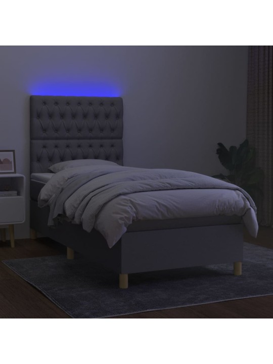 Box spring postel s matrací a LED světle šedá 100x200 cm textil