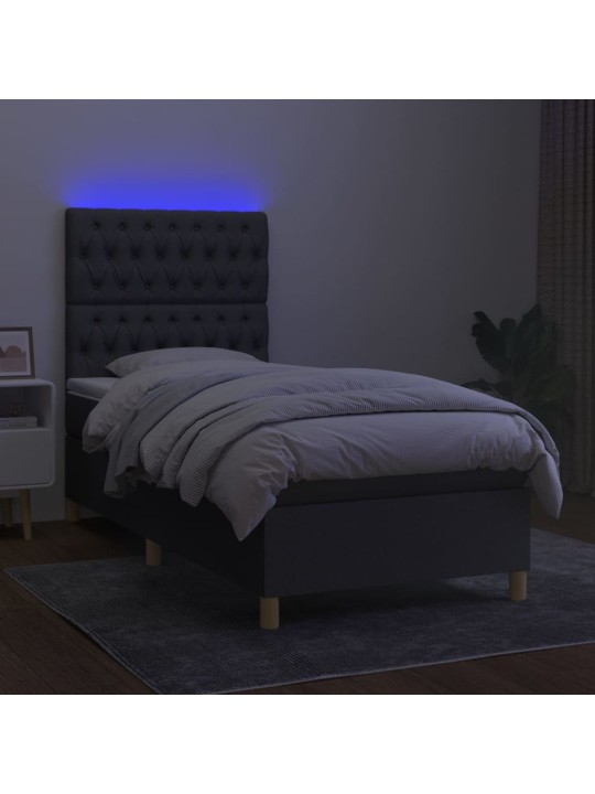 Box spring postel s matrací a LED tmavě šedá 100x200 cm textil