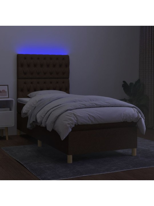 Box spring postel s matrací a led tmavě hnědá 100x200 cm textil