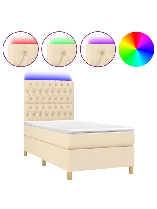 Box spring postel s matrací a LED krémová 100x200 cm textil