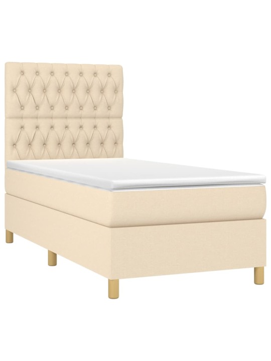 Box spring postel s matrací a LED krémová 100x200 cm textil