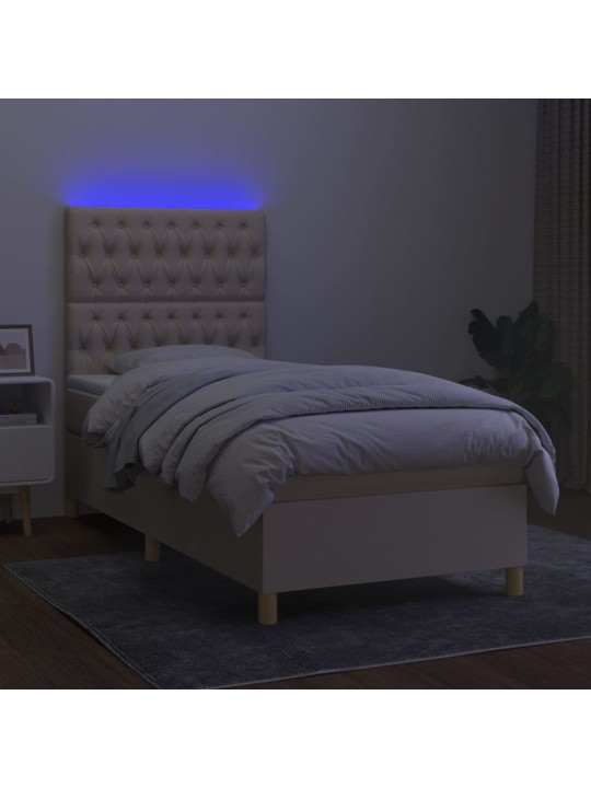 Box spring postel s matrací a LED krémová 100x200 cm textil