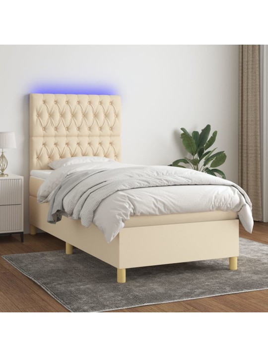 Box spring postel s matrací a LED krémová 100x200 cm textil