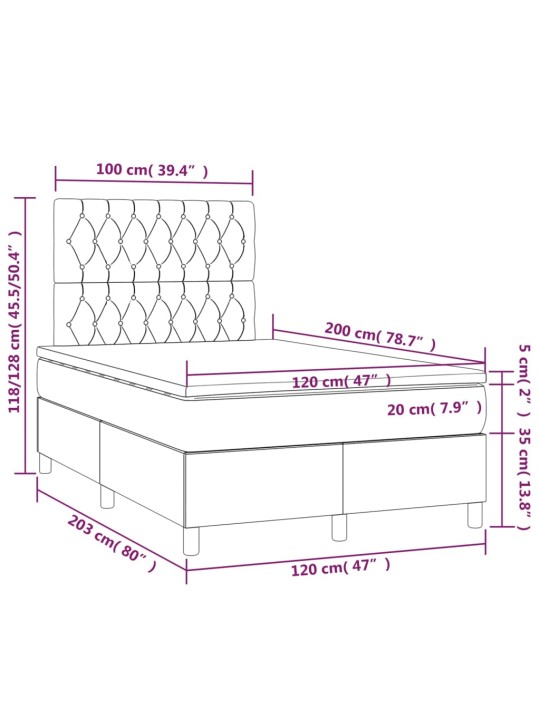 Box spring postel s matrací a LED černá 120 x 200 cm textil