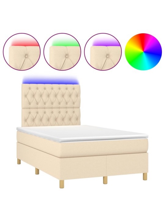 Box spring postel s matrací a LED krémová 120 x 200 cm textil