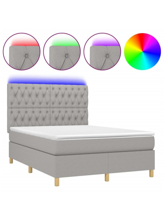Box spring postel s matrací a LED světle šedá 140x190 cm textil