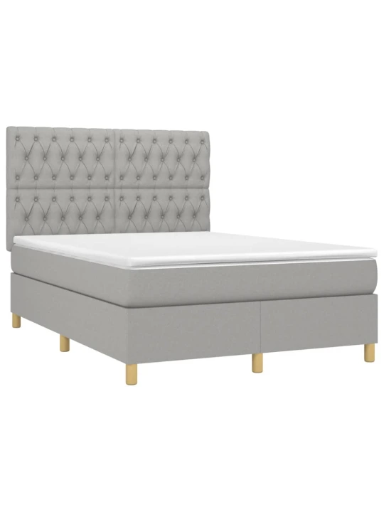 Box spring postel s matrací a LED světle šedá 140x190 cm textil