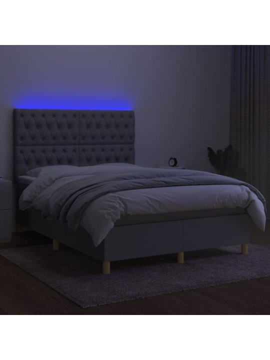 Box spring postel s matrací a LED světle šedá 140x190 cm textil