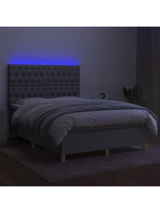 Box spring postel s matrací a LED světle šedá 140x190 cm textil